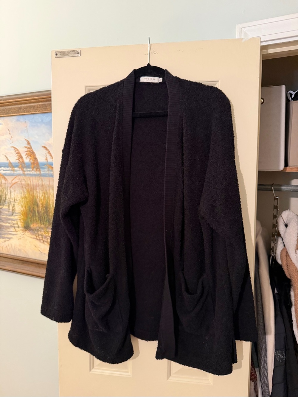 Black Open-Front Women's Cardigan with Front Pockets